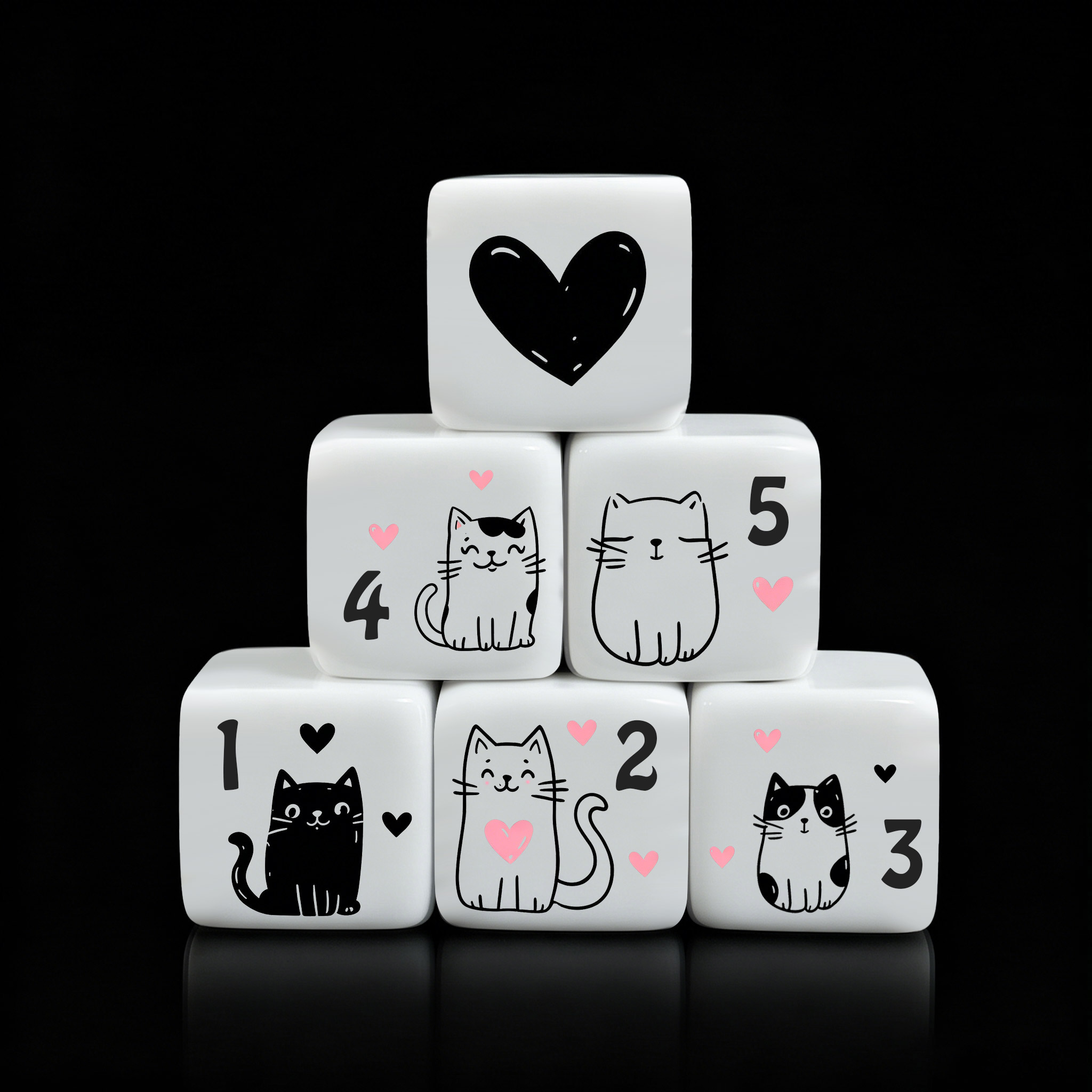 Board Game Illustration - 12 Buah/Set Dadu Kucing Lucu 16Mm,