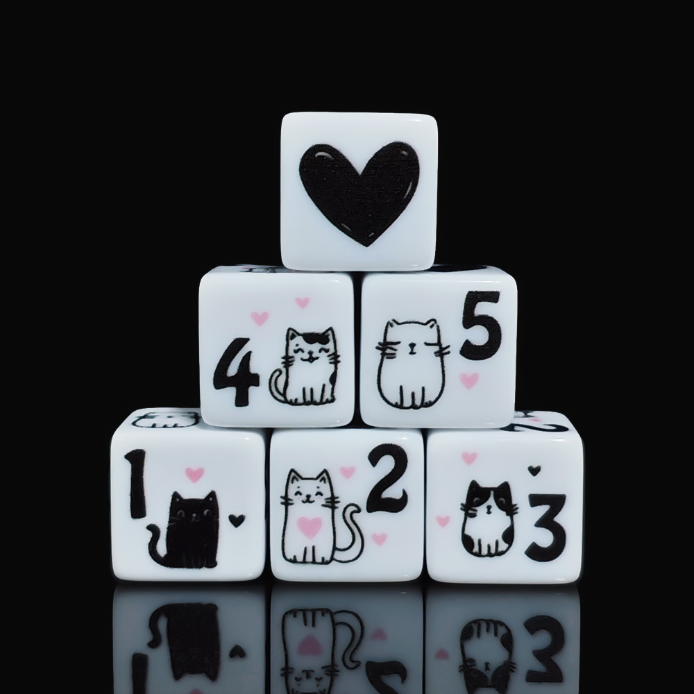 12 Buah/Set Dadu Kucing Lucu 1 - Board Game Illustration ulasan dan harga